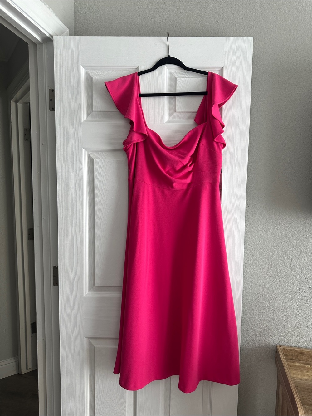 Calvin Klein Hot Pink Ruffle-Shoulder Midi Dress